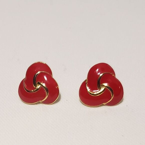 Red and Gold Knot pierced earrings - Picture 1 of 3